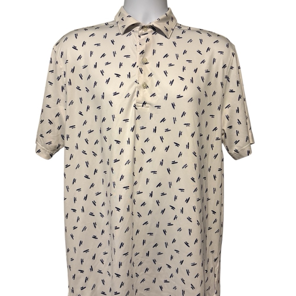 johnnie-O Men’s All Over Print  Polo Shirt White and Blue Medium